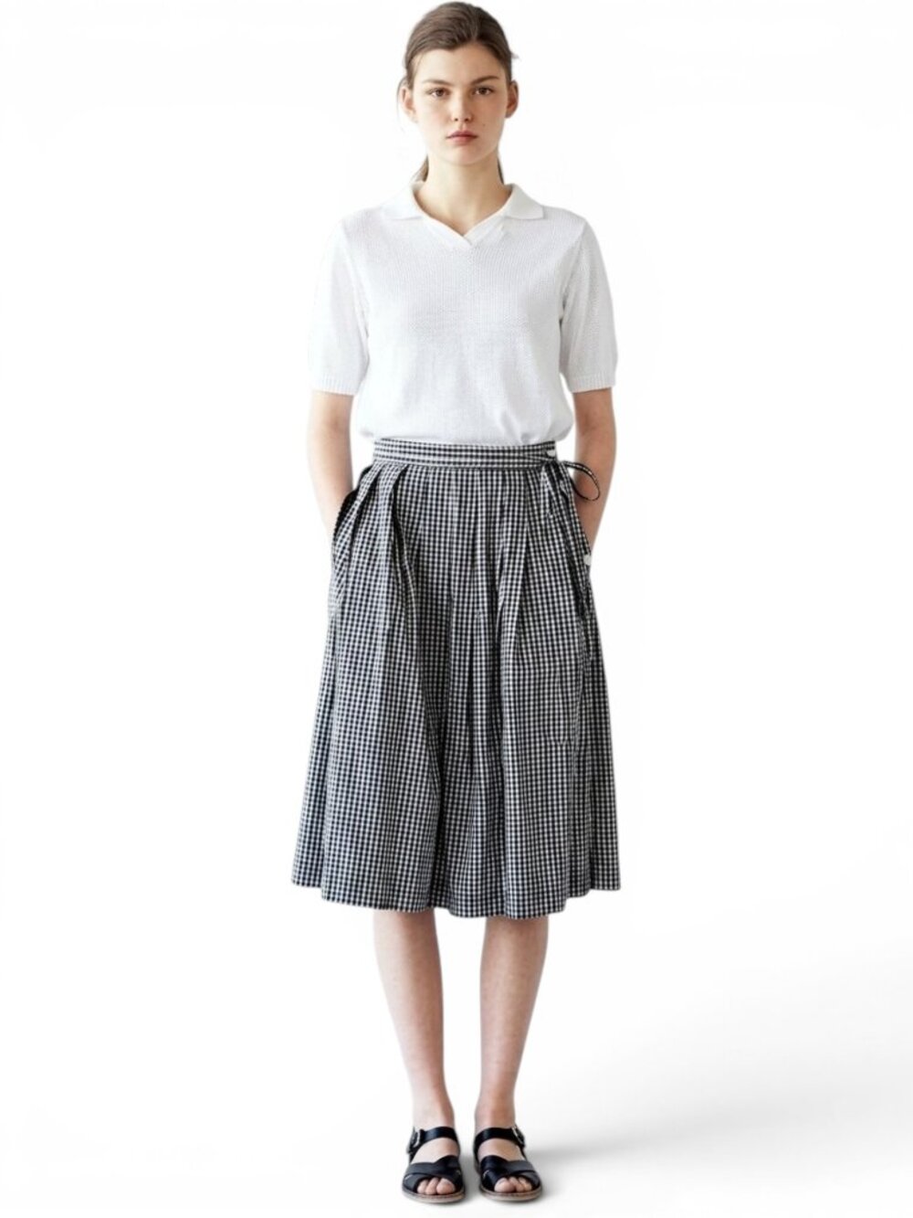 Margaret Howell Black and White Gingham Check Midi Skirt Summer Cotton UK 8